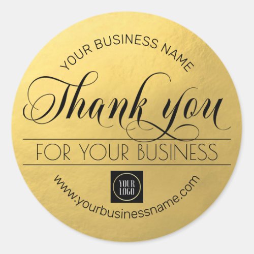 Business Black Gold Script Calligraphy Thank You  Classic Round Sticker