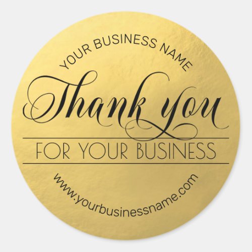 Business Black Gold Script Calligraphy Thank You Classic Round Sticker