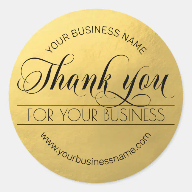 Business Black Gold Script Calligraphy Thank You Classic Round Sticker ...