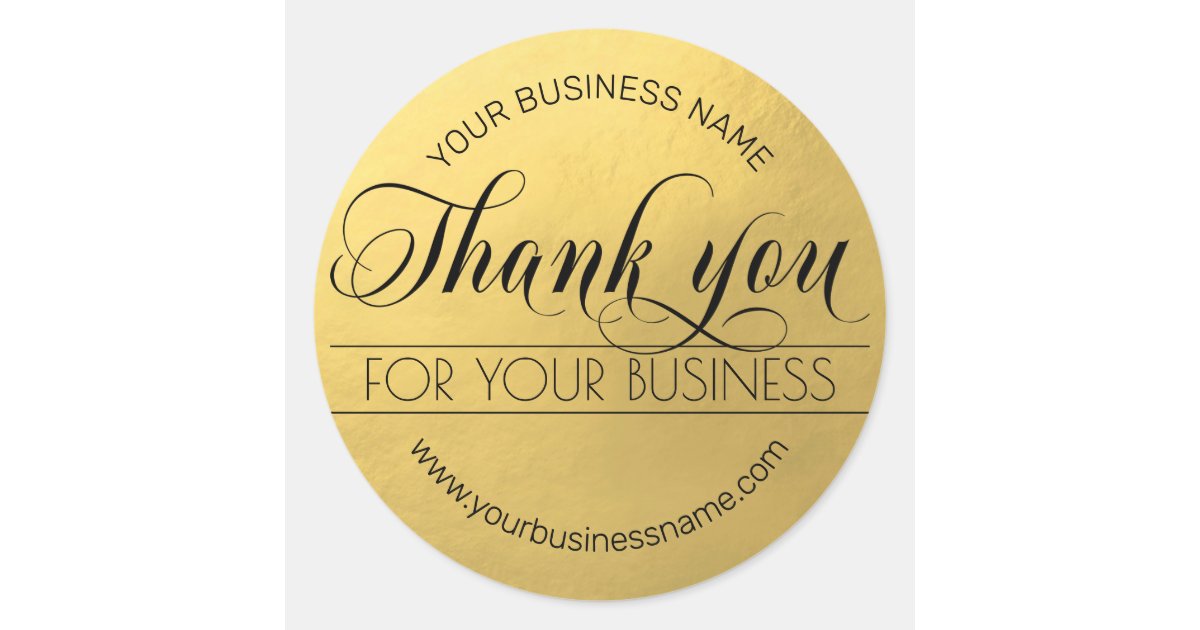 Business Black Gold Script Calligraphy Thank You Classic Round Sticker ...