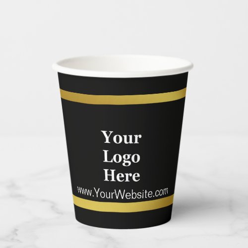 Business Black Gold White Text Your Logo Here  Paper Cups