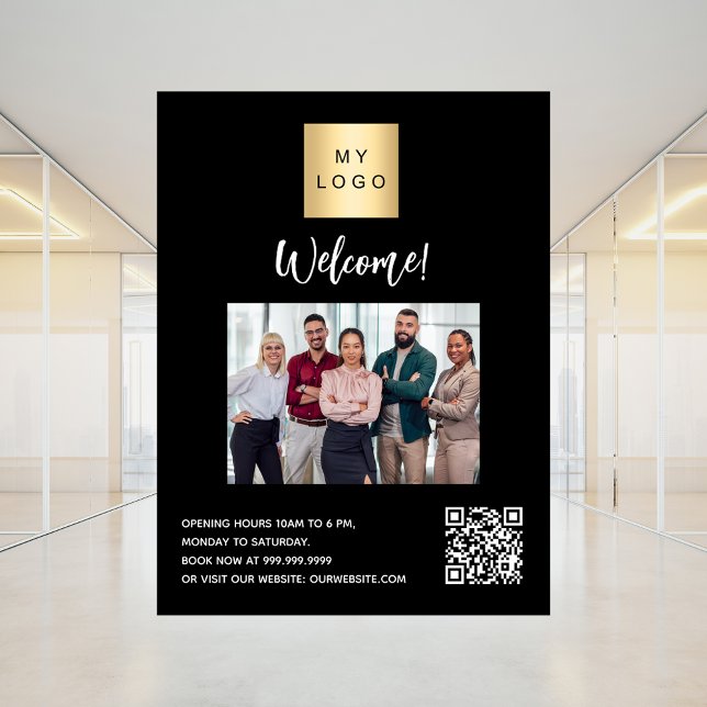 Business black logo photo welcome QR-code Window Cling (Creator Uploaded)