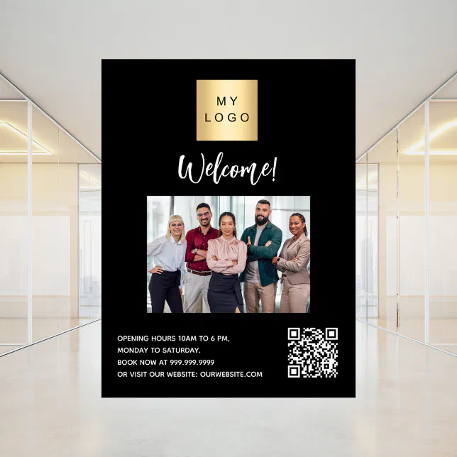 Business black logo photo welcome QR-code Window Cling | Zazzle