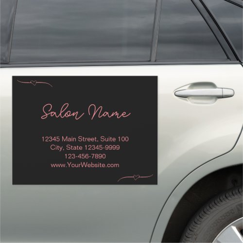 Business Black Pink Salon Name Handwritten Script Car Magnet