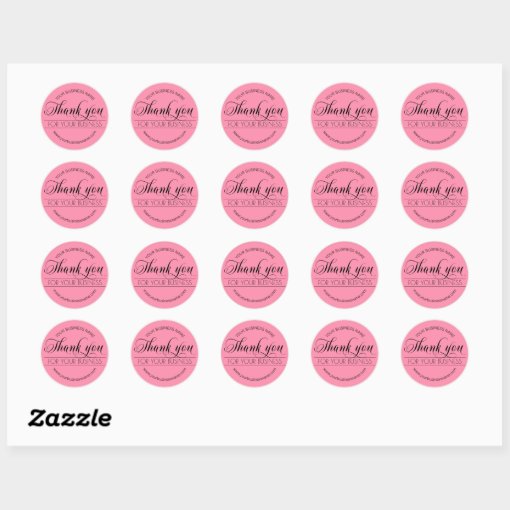 Business Black Pink Script Calligraphy Thank You Classic Round Sticker ...