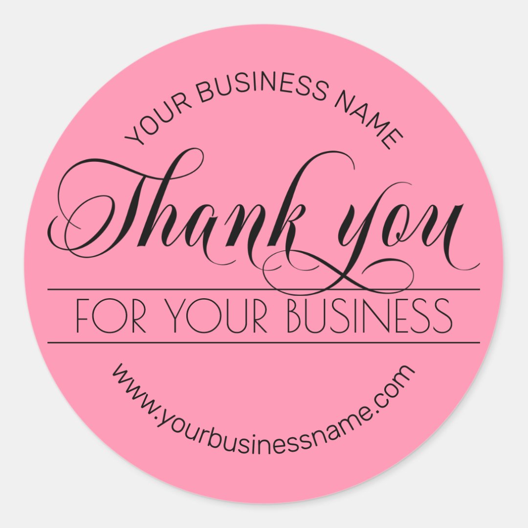 Business Black Pink Script Calligraphy Thank You Classic Round Sticker ...