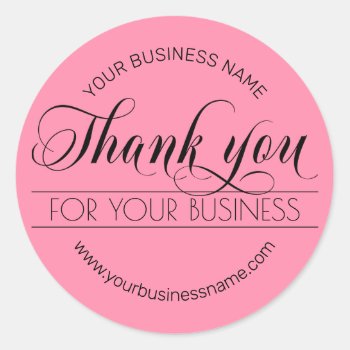 Business Black Pink Script Calligraphy Thank You Classic Round Sticker by MonogrammedShop at Zazzle