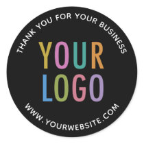 Business Black Thank You Sticker Custom Logo Round Business Black Thank You Sticker Custom Logo Round