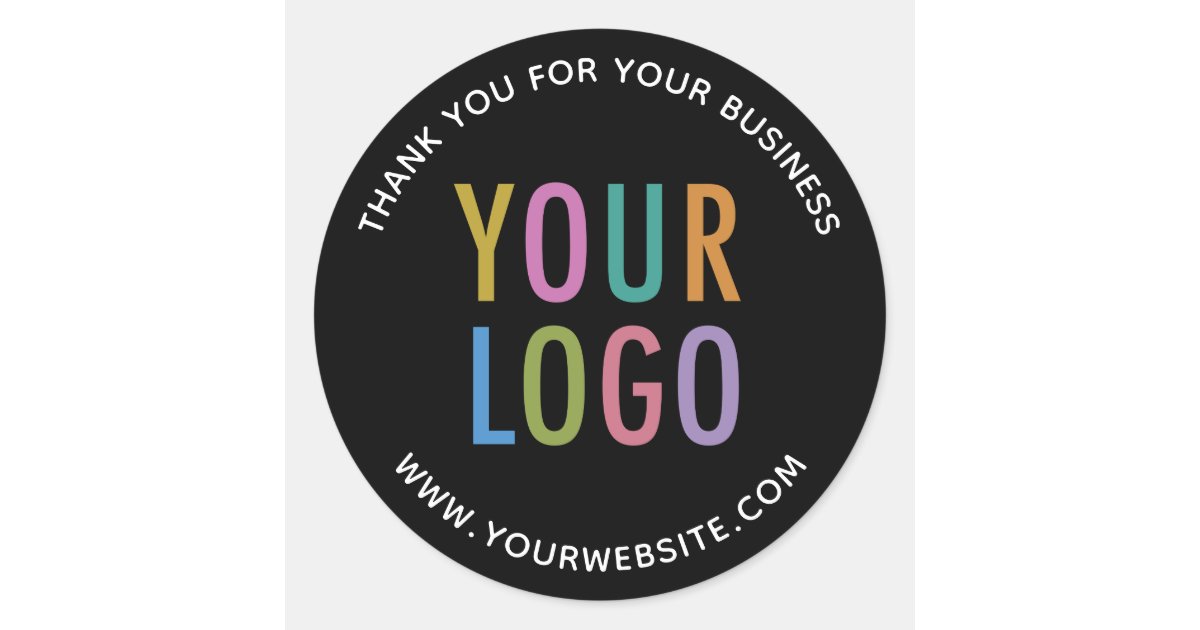 Business Black Thank You Sticker Custom Logo Round Zazzle Com