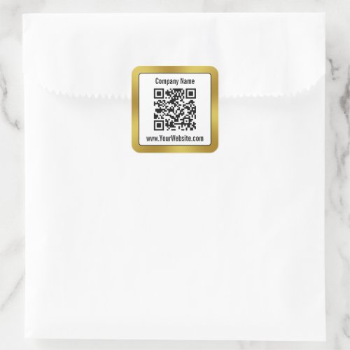 Business Black White and Gold Company Name QR Code Square Sticker
