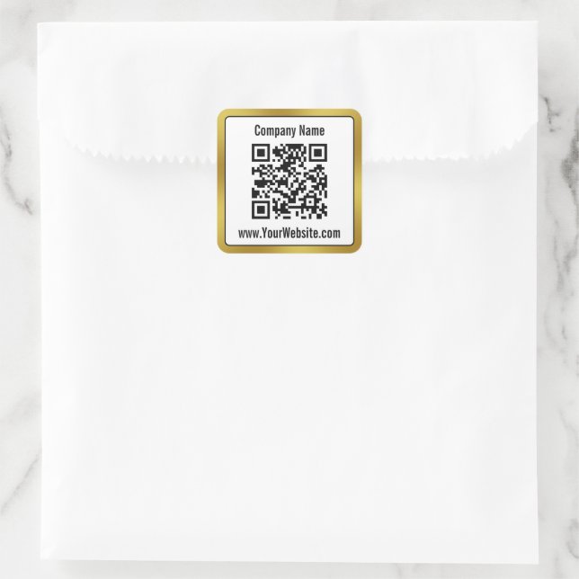 Business Black White and Gold Company Name QR Code Square Sticker (Bag)