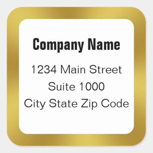 Business Black White and Gold Elegant Address Square Sticker