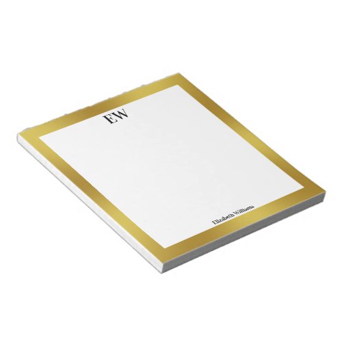 Business Black White and Gold Name Monogram Notepad