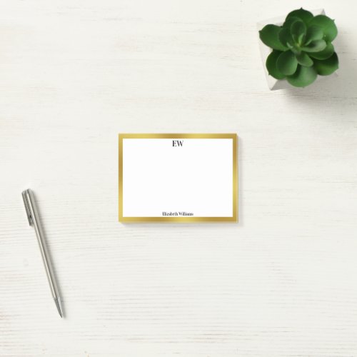 Business Black White and Gold Name Monogram Post_it Notes