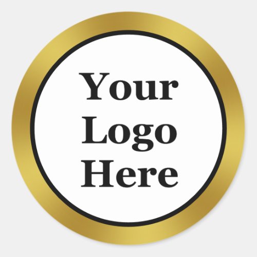 Business Black White and Gold Your Logo Here Classic Round Sticker
