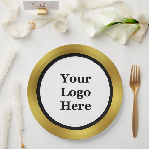 Business Black White and Gold Your Logo Template Paper Plates