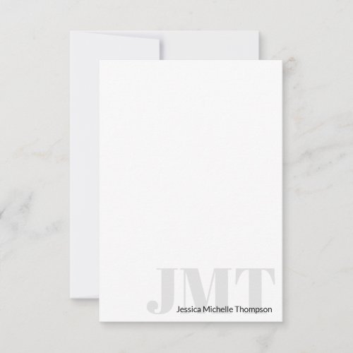 Business Black White and Gray Monogram Name Note Card