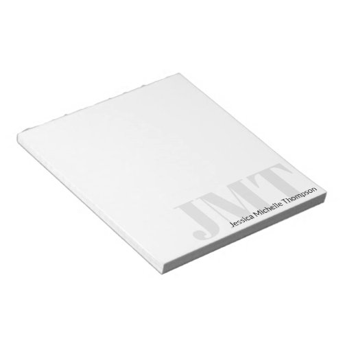 Business Black White and Gray Monogram Name Notepad