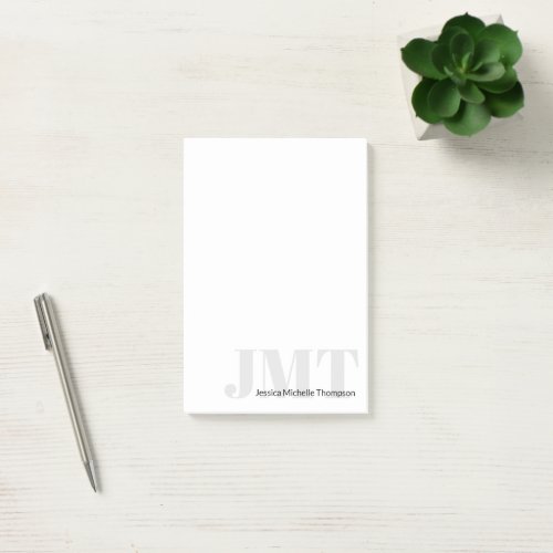 Business Black White and Gray Monogram Name Post_it Notes