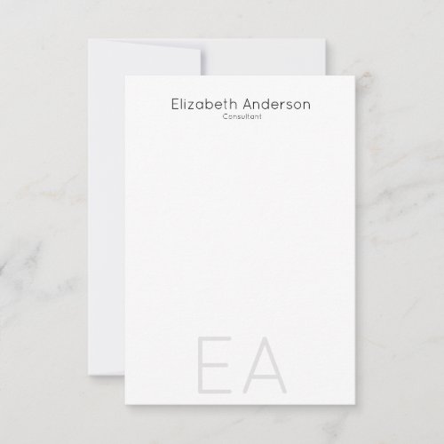 Business Black White and Gray Monogram Name Title Note Card