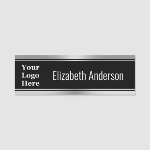 Business Black White and Silver Look Your Logo Name Tag