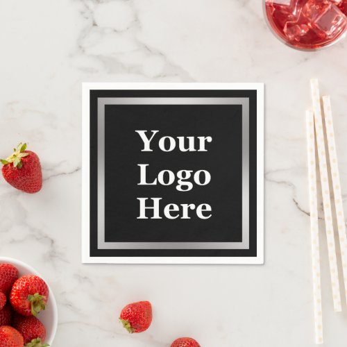 Business Black White and Silver Your Logo Here Napkins