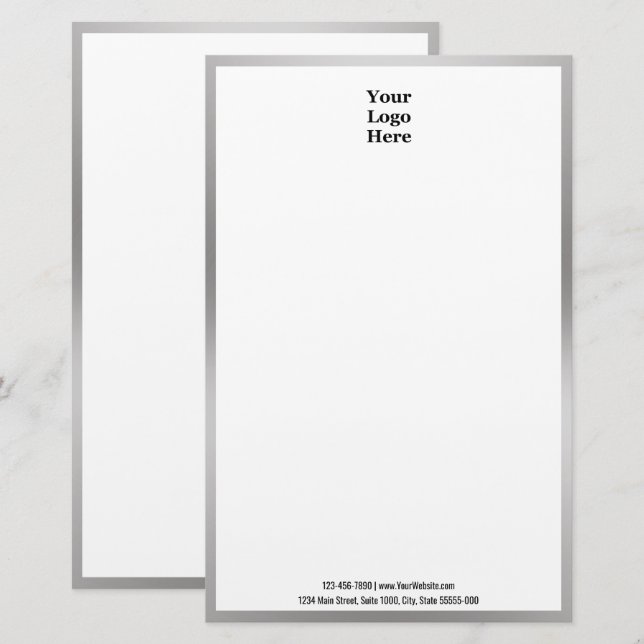 Business Black White and Silver Your Logo Here Stationery (Front/Back)