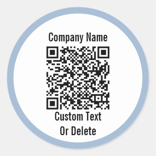 Business Black White Baby Blue QR Code Your Text Classic Round Sticker