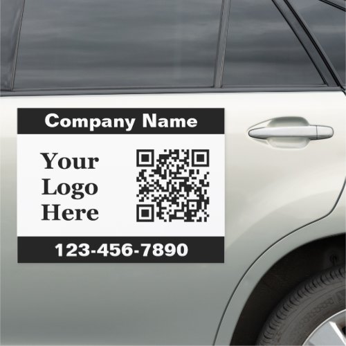 Business Black White Company Name Logo QR Code Car Magnet