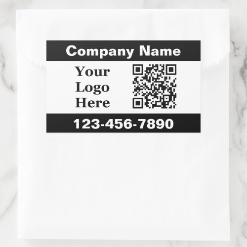 Business Black White Company Name Logo QR Code Rectangular Sticker
