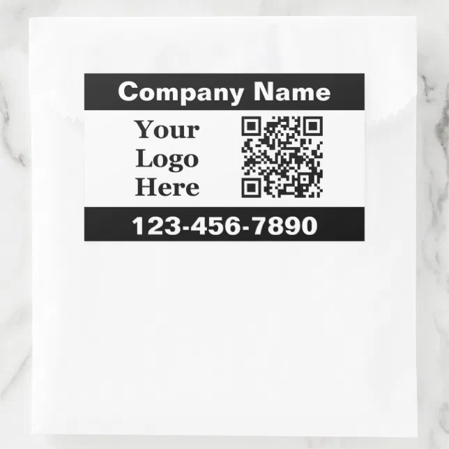 Business Black White Company Name Logo QR Code Rectangular Sticker | Zazzle