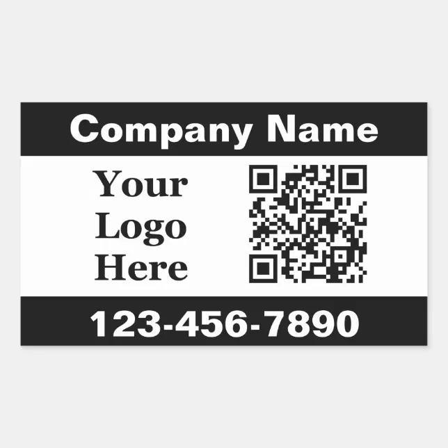 Business Black White Company Name Logo QR Code Rectangular Sticker | Zazzle