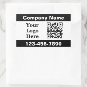 Business Black White Company Name Logo QR Code Rectangular Sticker