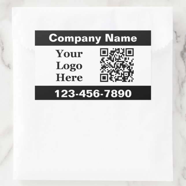 Business Black White Company Name Logo QR Code Rectangular Sticker (Bag)