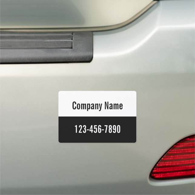 Business Black White Company Name Number Template Car Magnet (In Situ)