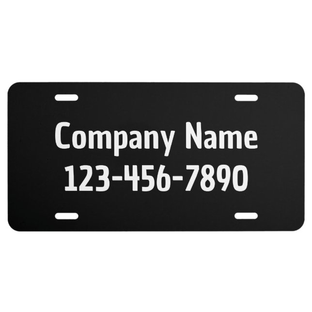 Business Black White Company Name Phone Number License Plate (Front)