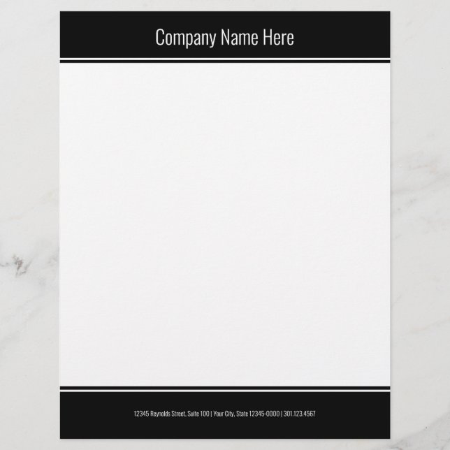 Business Black & White Company Name Text Template Letterhead (Front)
