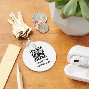 Business Black White Company Name Website QR Code  Keychain
