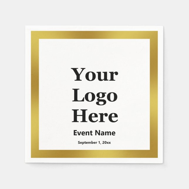 Business Black White Gold Elegant Event Name Date Napkins (Front)