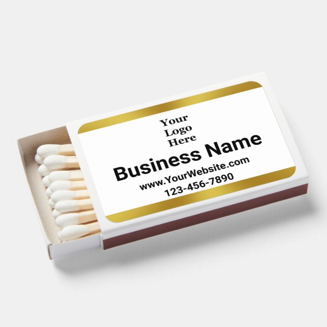 Business Black White Gold Logo Name Phone Website Matchboxes (Front Open)