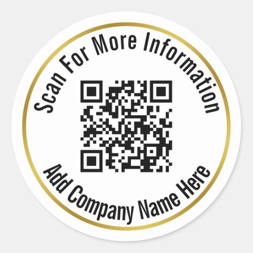 Business Black White Gold QR Code Text Template Classic Round Sticker