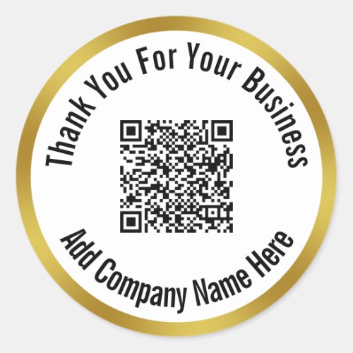 Business Black White  Gold Thank You QR Code  Classic Round Sticker