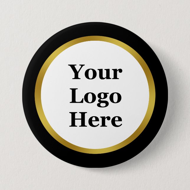 Business Black White Gold Your Logo Here Template Button (Front)