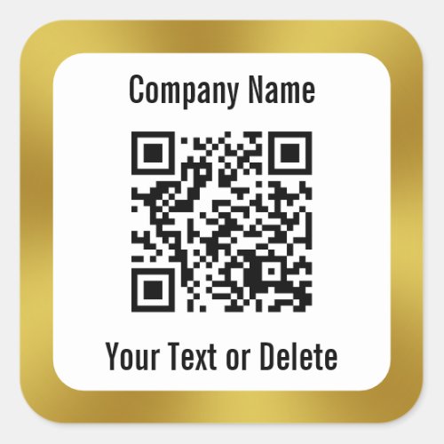 Business Black White Gold Your QR Code and Text Square Sticker