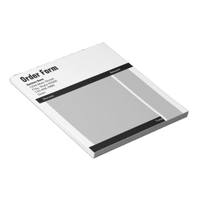 Business Black White Gray Order Form Template Notepad (Angled)