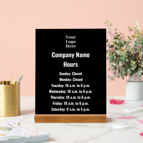 Business Black  White Logo Hours of Operation Acrylic Sign