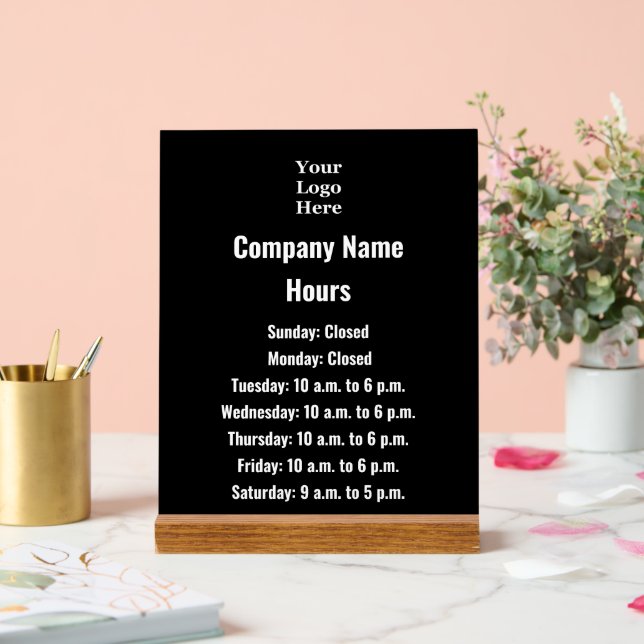 Business Black & White Logo Hours of Operation Acrylic Sign (Wedding)