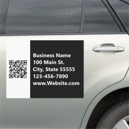 Business Black  White Name Address Phone QR Code Car Magnet