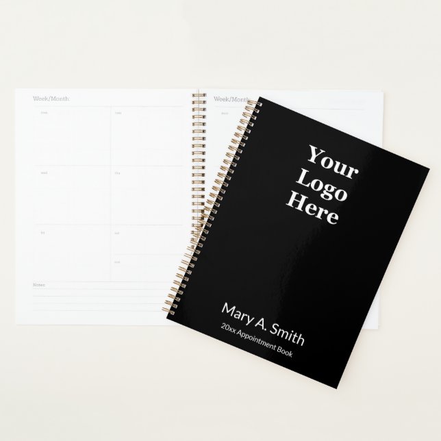 Business Black White Name Logo Appointment Book Planner (Display)