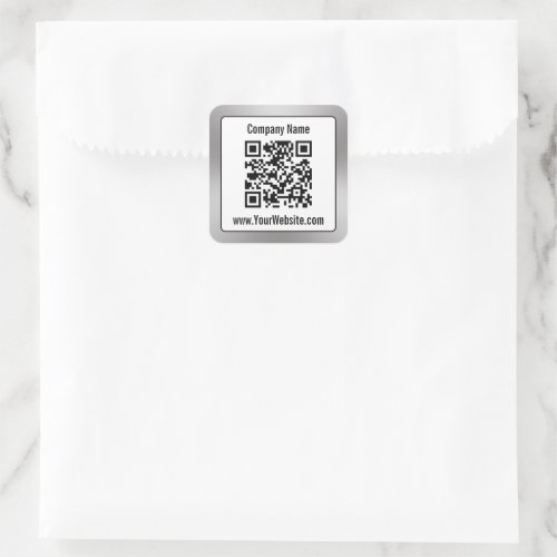 Business Black White Silver Company Name QR Code Square Sticker